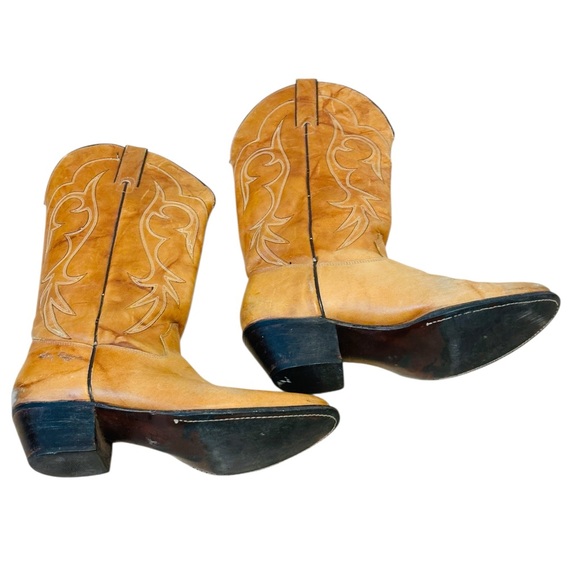 Vintage 80s Kenny Rogers Tan Leather Cowboy Boots - Picture 6 of 15